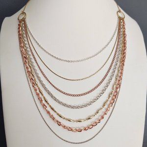 Gold, silver and rose gold layered chain necklace